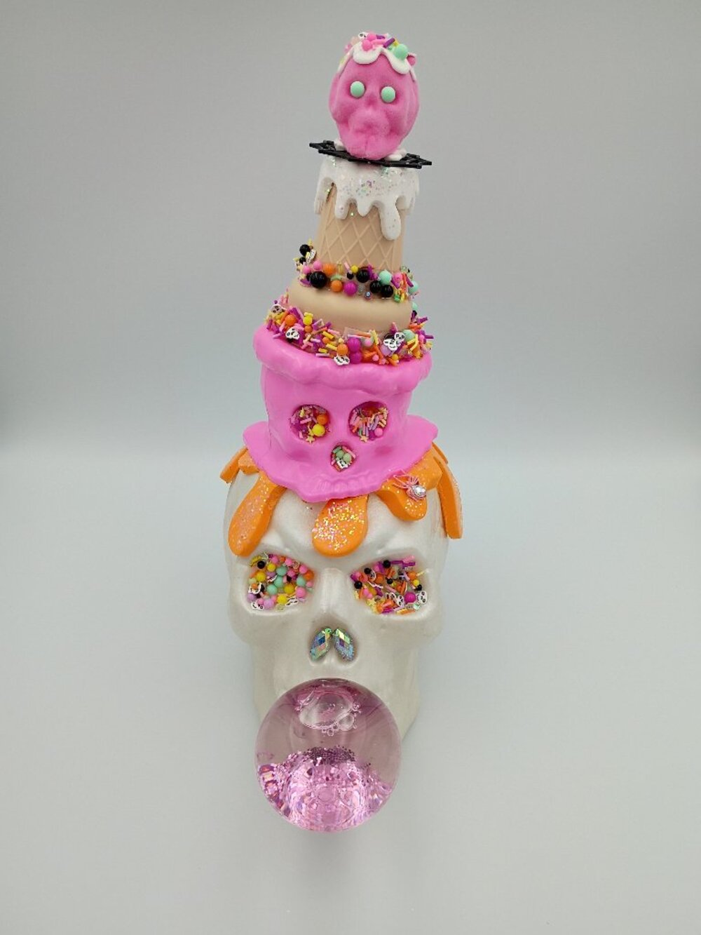 Pink Halloween Skull Centerpiece, Whimsical Skull Decor, Candy Halloween Decor